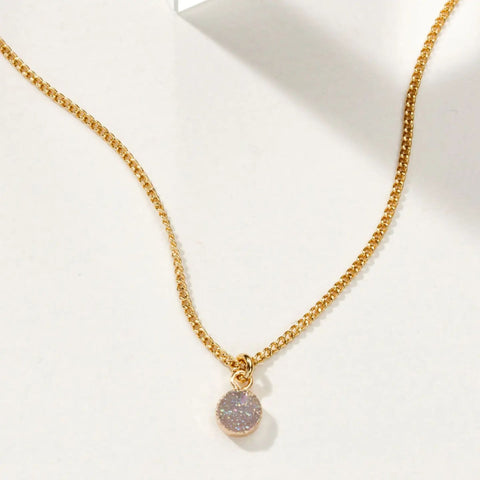 Druzy Quartz Dainty Necklace | Petite Glimmer Pendant | 14KT Gold-Plated Brass