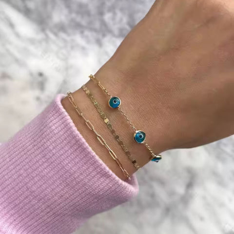 Modern Mystic Evil Eye Bracelet | 18K Gold Plated 925 Sterling Silver | Enamel Charm on Paper Clip Chain