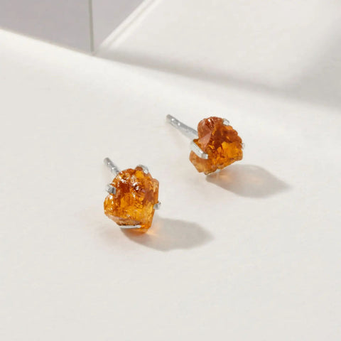 Raw Citrine Stud Earrings | Sterling Silver Posts | Stone of Joy & Abundance