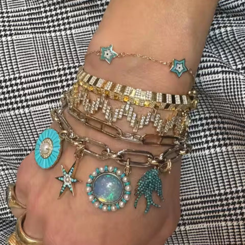Starlit Gaze Evil Eye Charm Bracelet | 18K Gold Plated 925 Sterling Silver | Colorful Enamel Star Eye Charms