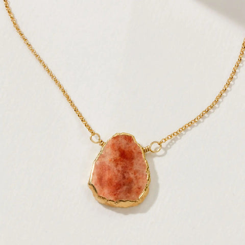 Sunstone Gemstone Necklace | Radiant Gold Chain | 14KT Gold-Plated Brass