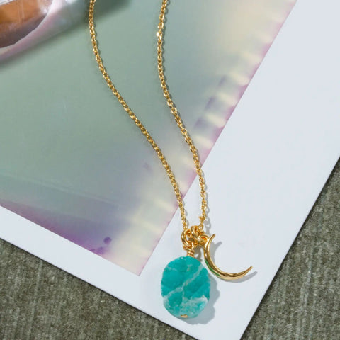 Amazonite Celestial Necklace | Adjustable Layering Design | 14KT Gold-Plated Brass