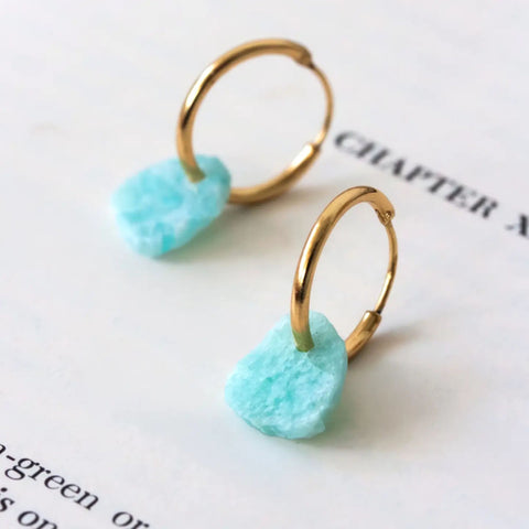 Amazonite Charm Hoop Earrings | Interchangeable Minimalist Design | 14KT Gold-Plated Brass