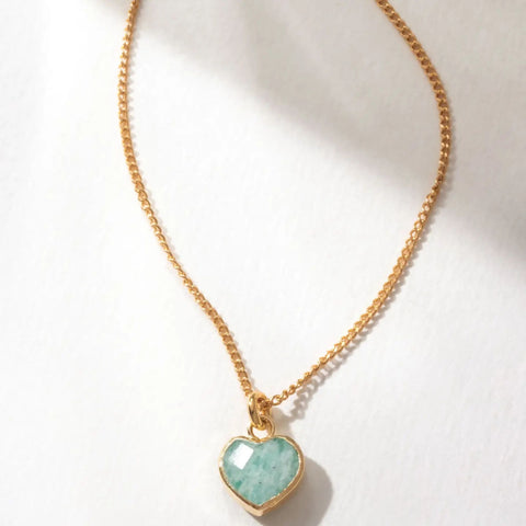 Amazonite Heart Necklace | Dainty Birthstone Design | 14KT Gold-Plated Brass