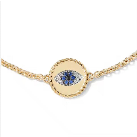 Azure Aura Evil Eye Bracelet | 18K Gold Plated 925 Sterling Silver | Adjustable Blue Eye Protection Jewelry