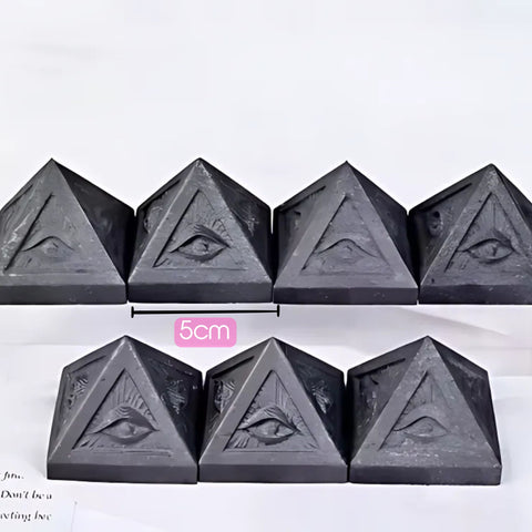 Black Shungite Pyramid | Evil Eye Carving for Protection