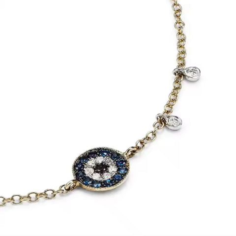 Divine Watcher Link Bracelet | 18K Gold Plated 925 Sterling Silver | Cubic Zirconia Evil Eye Charm on Chain Link