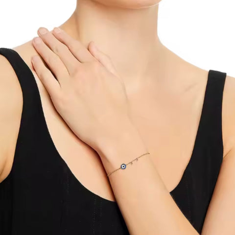 Divine Watcher Link Bracelet | 18K Gold Plated 925 Sterling Silver | Cubic Zirconia Evil Eye Charm on Chain Link
