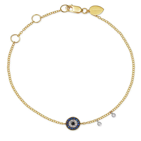 Divine Watcher Link Bracelet | 18K Gold Plated 925 Sterling Silver | Cubic Zirconia Evil Eye Charm on Chain Link
