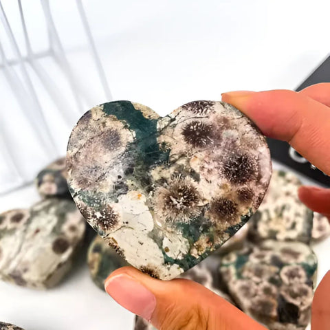 Green Flower Agate Heart | Crystal for Growth & Emotional Healing