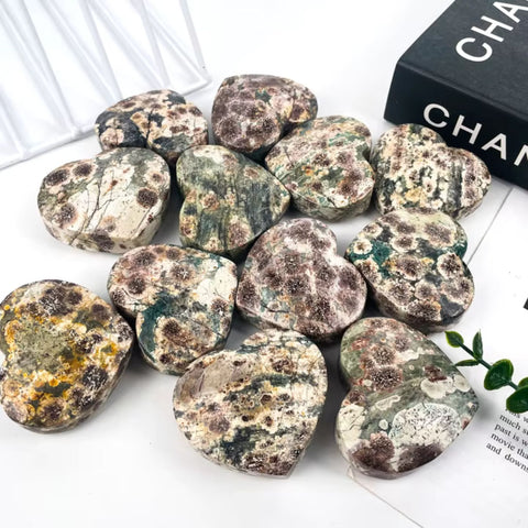 Green Flower Agate Heart | Crystal for Growth & Emotional Healing