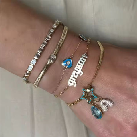 Heart Guard Evil Eye Bracelet | 18K Gold Plated 925 Sterling Silver | Fine Chain Heart Charm Jewelry