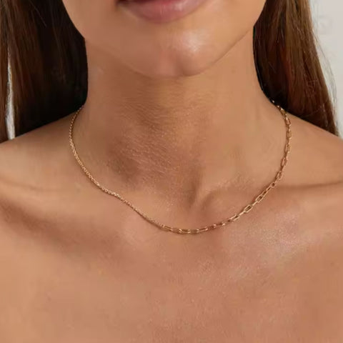 Linked Harmony Necklace | 18K Gold Plated Stainless Steel | Classic Rolo Chain x Paperclip Chain