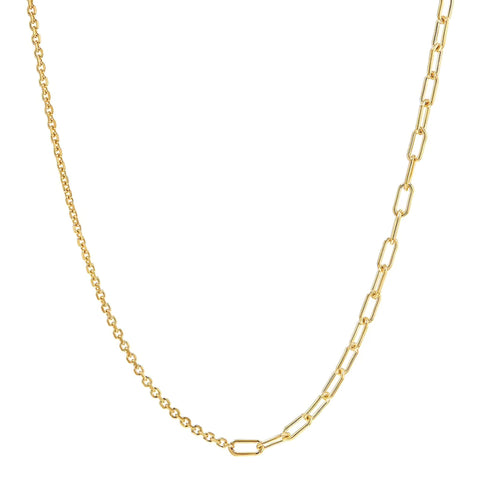 Linked Harmony Necklace | 18K Gold Plated Stainless Steel | Classic Rolo Chain x Paperclip Chain