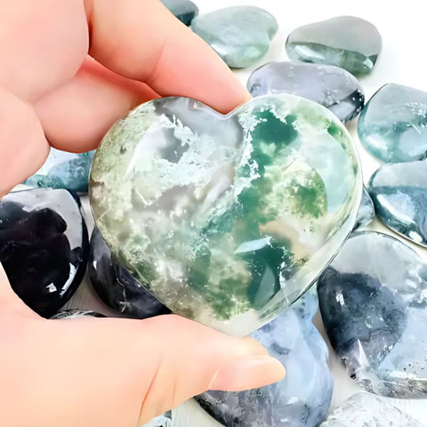 Moss Agate Heart | Crystal Healing Stone for Grounding, Growth & Emotional Renewal