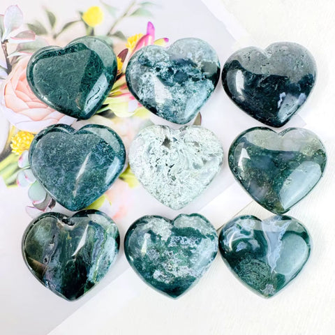 Moss Agate Heart | Crystal Healing Stone for Grounding, Growth & Emotional Renewal