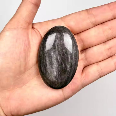 Silver Obsidian Palm Stone | Protection, Insight & Energy Shielding
