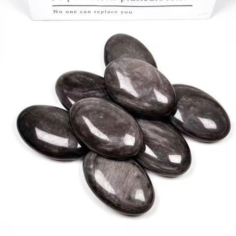 Silver Obsidian Palm Stone | Protection, Insight & Energy Shielding