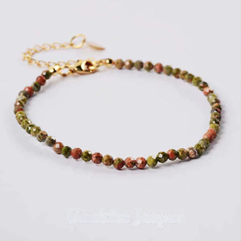 Unakite Jasper Crystal Bracelet | 18K Gold Plated Adjustable Chain | Layered Gemstone Jewelry