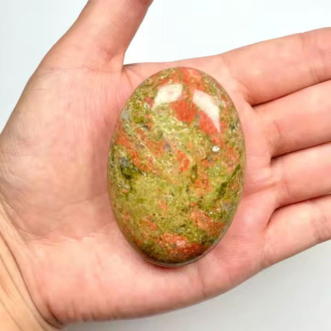 Unakite Jasper Palm Stone | Emotional Healing & Heart Awakening