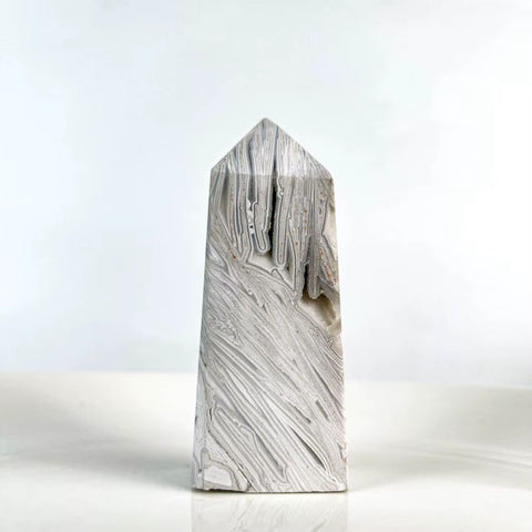 White Mexican Agate Tower | Crystal Point for Grounding, Protection & Inner Peace
