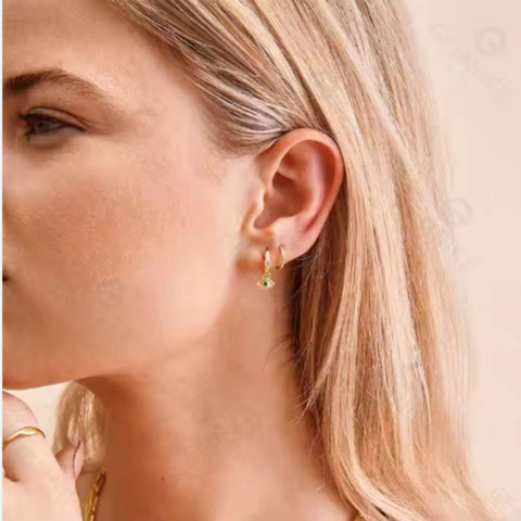 Divine Guard Evil Eye Huggie Earrings | 18K Gold Plated 925 Sterling Silver | Diamond Accent Protection Jewelry