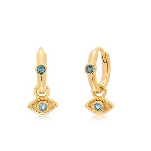 Divine Guard Evil Eye Huggie Earrings | 18K Gold Plated 925 Sterling Silver | Diamond Accent Protection Jewelry