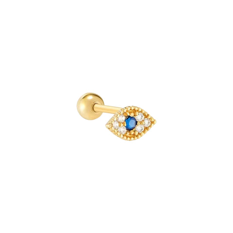 Evil Eye Screw Stud Earring | 925 Sterling Silver with Diamond Accent | Gold or Silver Finish