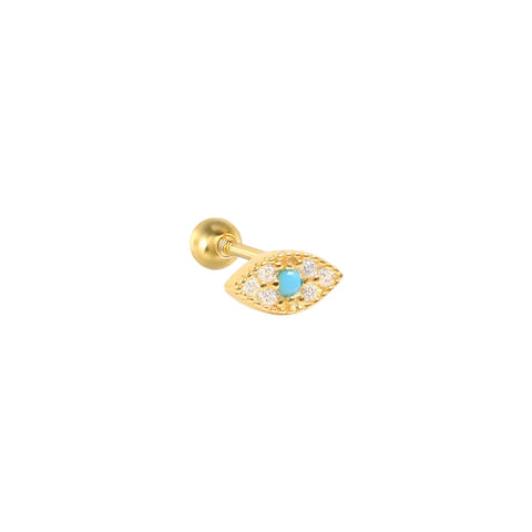Evil Eye Screw Stud Earring | 925 Sterling Silver with Diamond Accent | Gold or Silver Finish