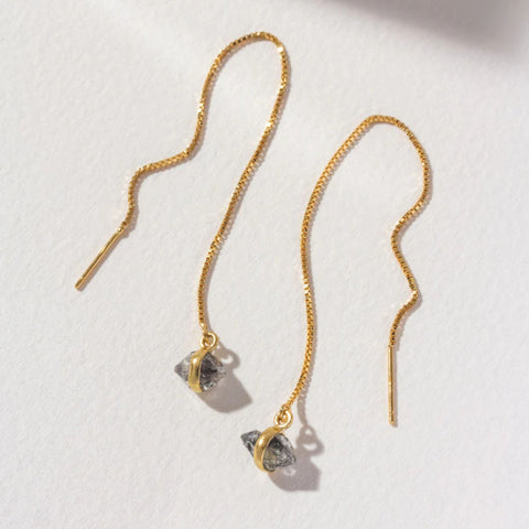 Herkimer Quartz Threader Earrings | Gold Over Sterling Silver | 4.5" Box Chain Design