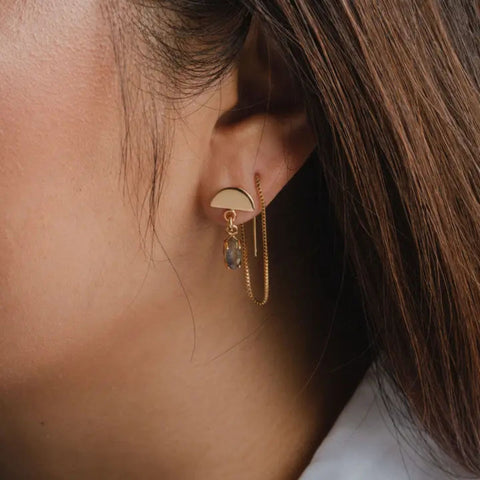 Labradorite Chain Wrap Earrings | Post & Threader Combo | 14KT Gold-Plated Brass
