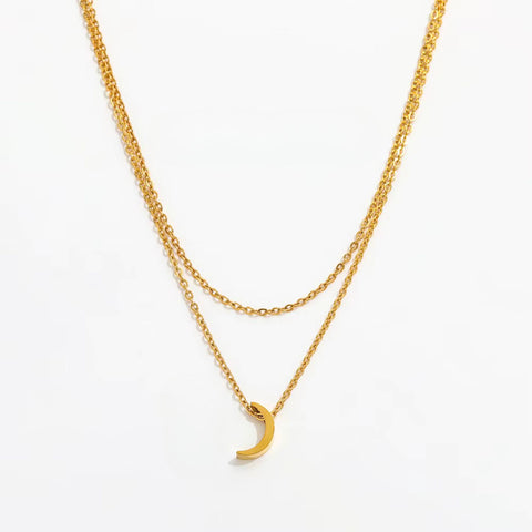 Moonlit Layers Choker Necklace | 18K Gold Plated Stainless Steel | Double-Layer Crescent Moon Choker