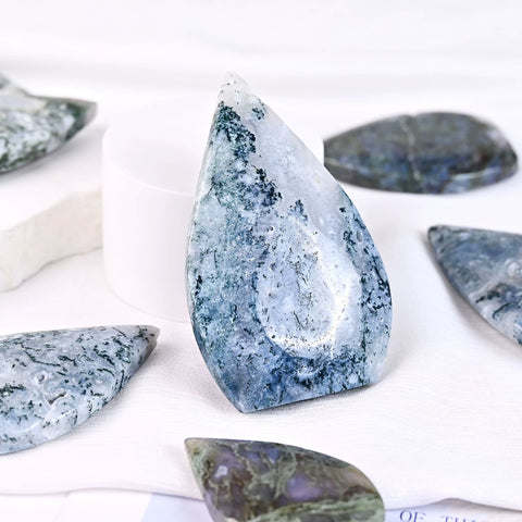 Moss Agate Teardrop Ornament | Earthy Crystal for Balance