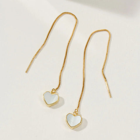 Mother of Pearl Threader Earrings | Shimmering Box Chain Design | 14KT Gold-Plated Brass