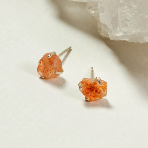 Raw Sunstone Stud Earrings | Sterling Silver Posts | Stone of Joy & Vitality