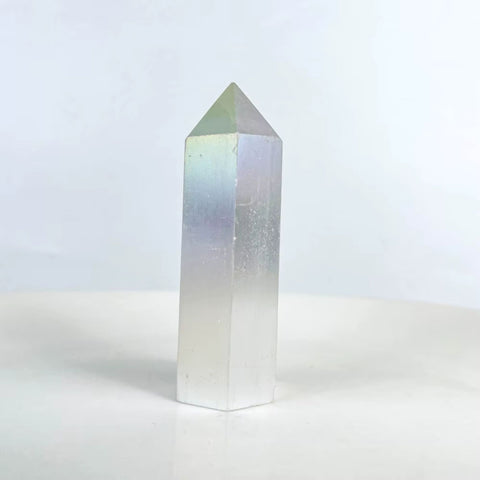 Aura Selenite Tower | Iridescent Selenite Crystal Point for Energy Cleansing, Light & Aura Protection
