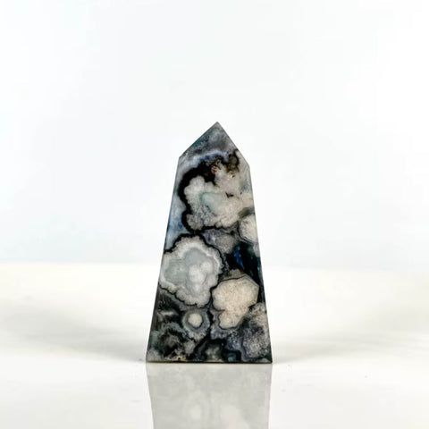 Black Flower Agate Tower | Crystal Point for Growth, Protection & Inner Strength