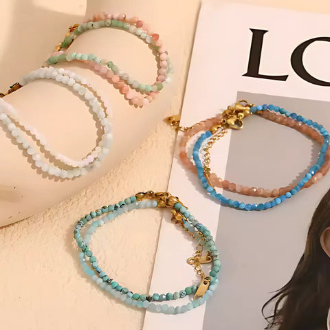 White Jade Crystal Bracelet | 18K Gold Plated Adjustable Chain | Layered Gemstone Jewelry