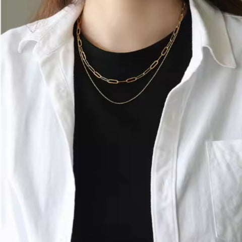 Dual Balance Necklace Set | 18K Gold Plated or Stainless Steel | Paperclip Link Chain for Women & Men