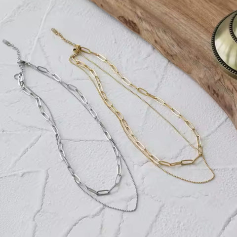 Dual Balance Necklace Set | 18K Gold Plated or Stainless Steel | Paperclip Link Chain for Women & Men