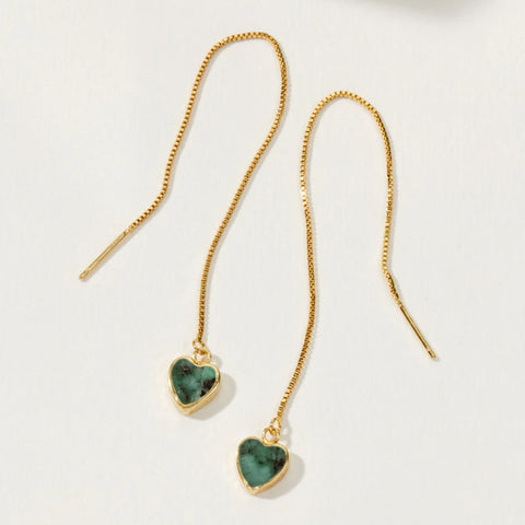 Emerald Threader Earrings | Shimmering Box Chain Design | 14KT Gold-Plated Brass