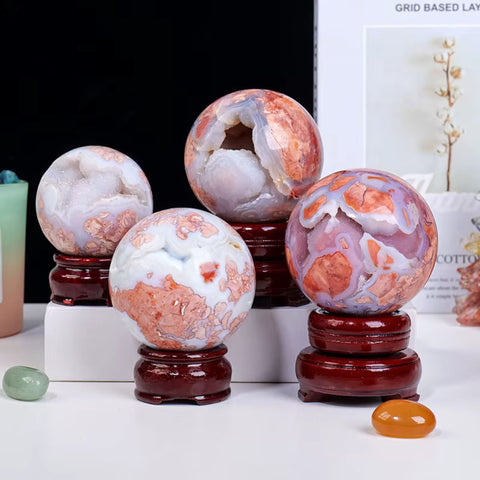 Pink Flower Agate Sphere | Growth, Joy & Heart Healing